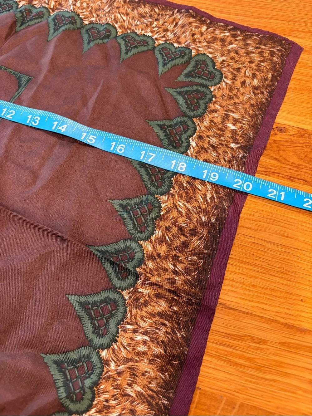 Silk Monogram Valentino Scarf in Brown with Teal Trim